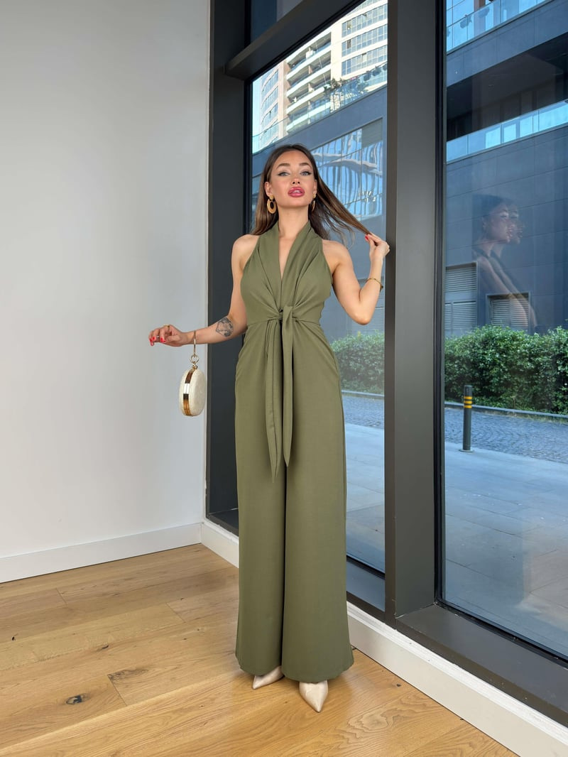 Women's Halter Tie Sleeveless Cinched Waist Sexy Jumpsuit