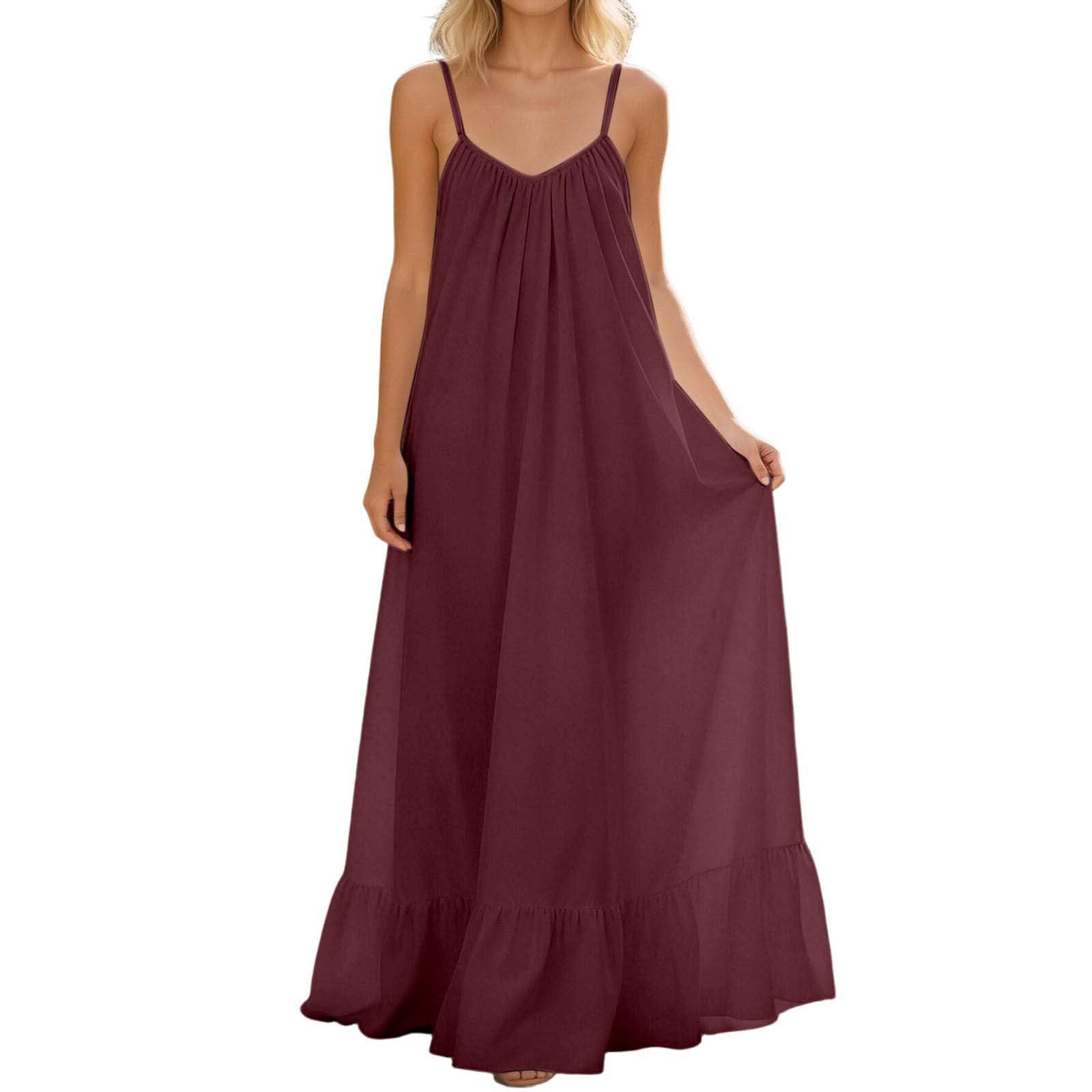 Women's Sleeveless Spaghetti Strap Solid Color Long Dress
