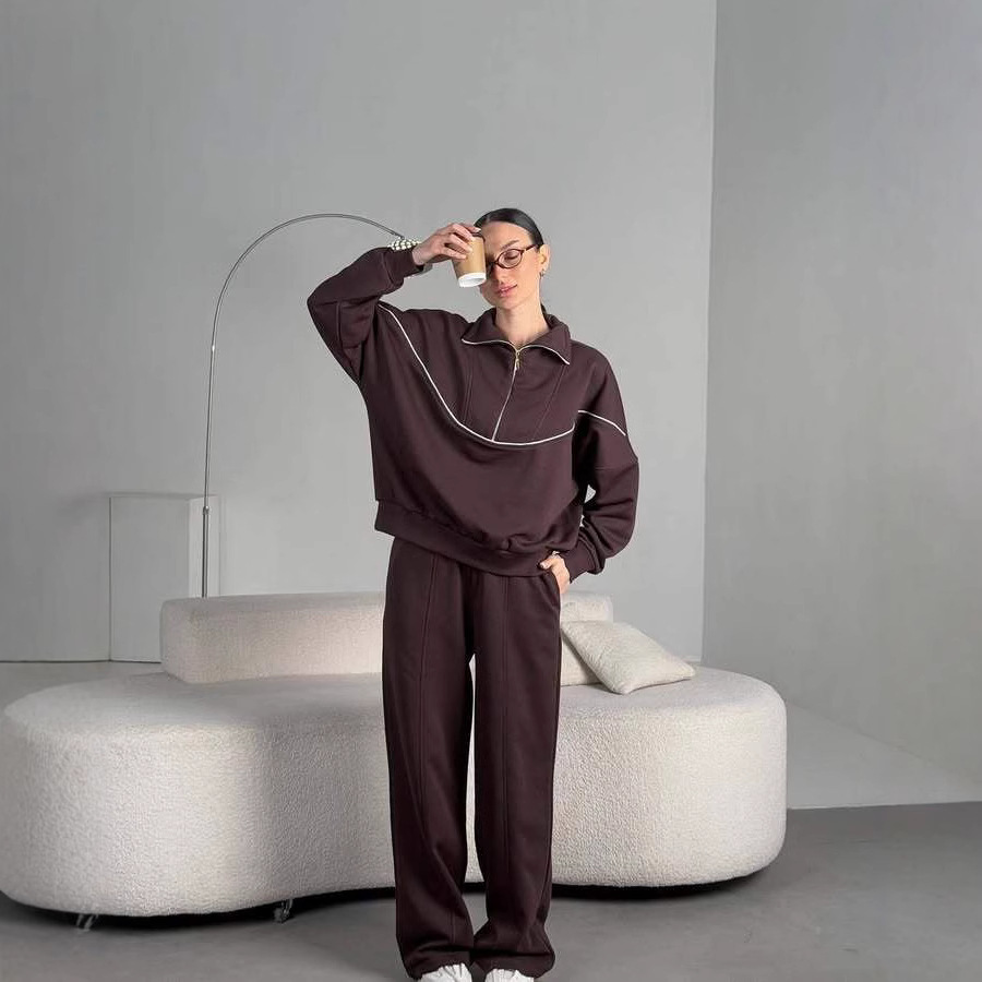 Women's Half-Zip Hoodie and Pants Tracksuit Set