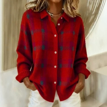 Plaid Collared Button-Front Cardigan Sweater