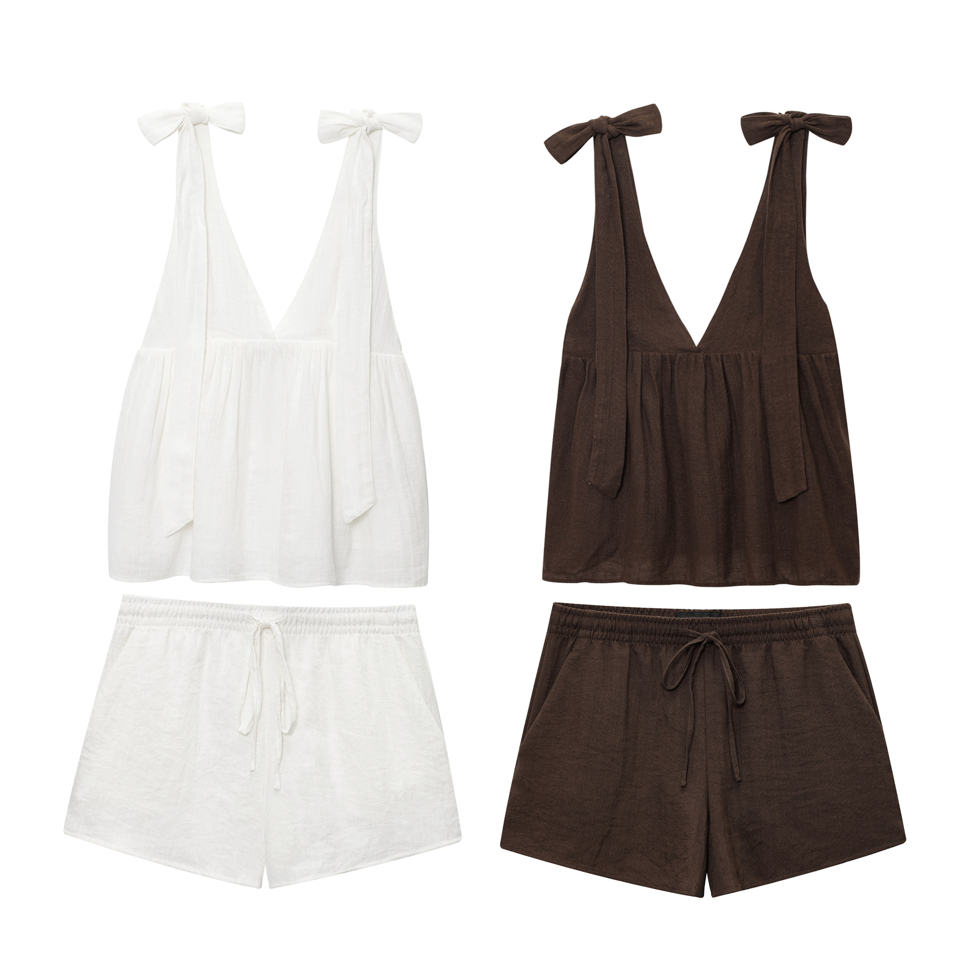 Women's Bow Decor Top and Shorts Set