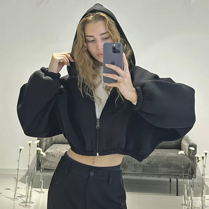 Women's Hooded Zip-Up Sweatshirt Long Sleeve Cotton Blend