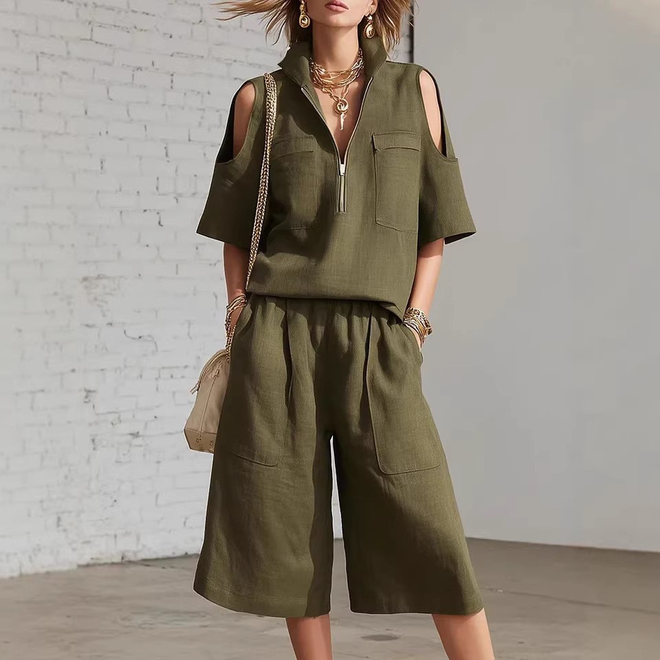 Women's Short Sleeve T-Shirt and Shorts Set Solid Color Loose Fit