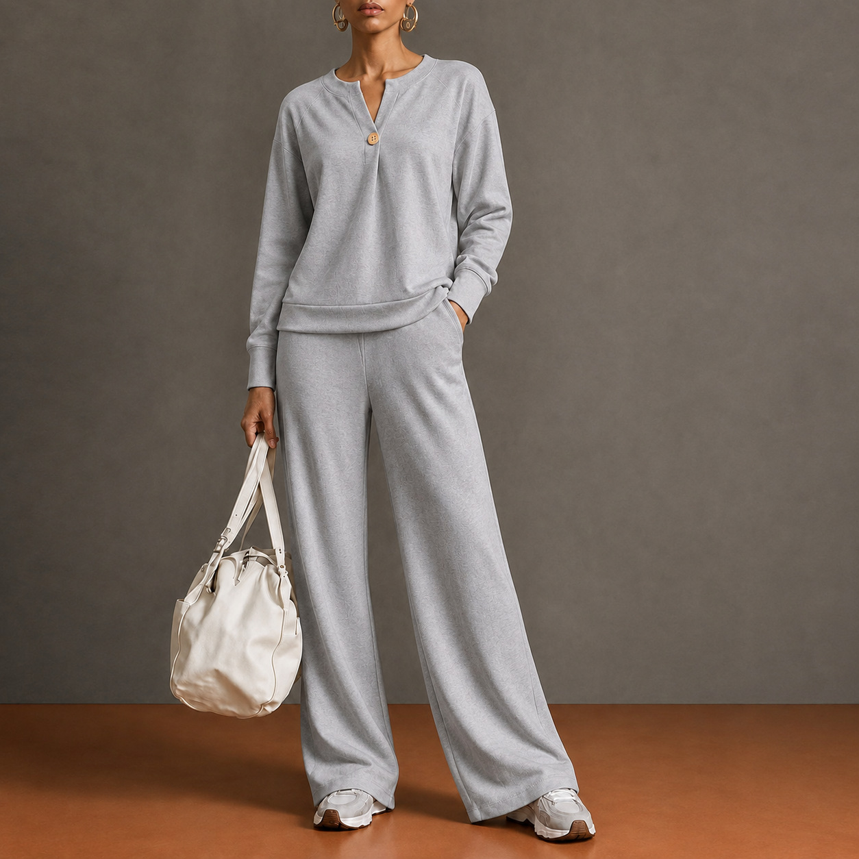 Women's Two-Piece Sweatshirt & Drawstring Wide-Leg Pants Set