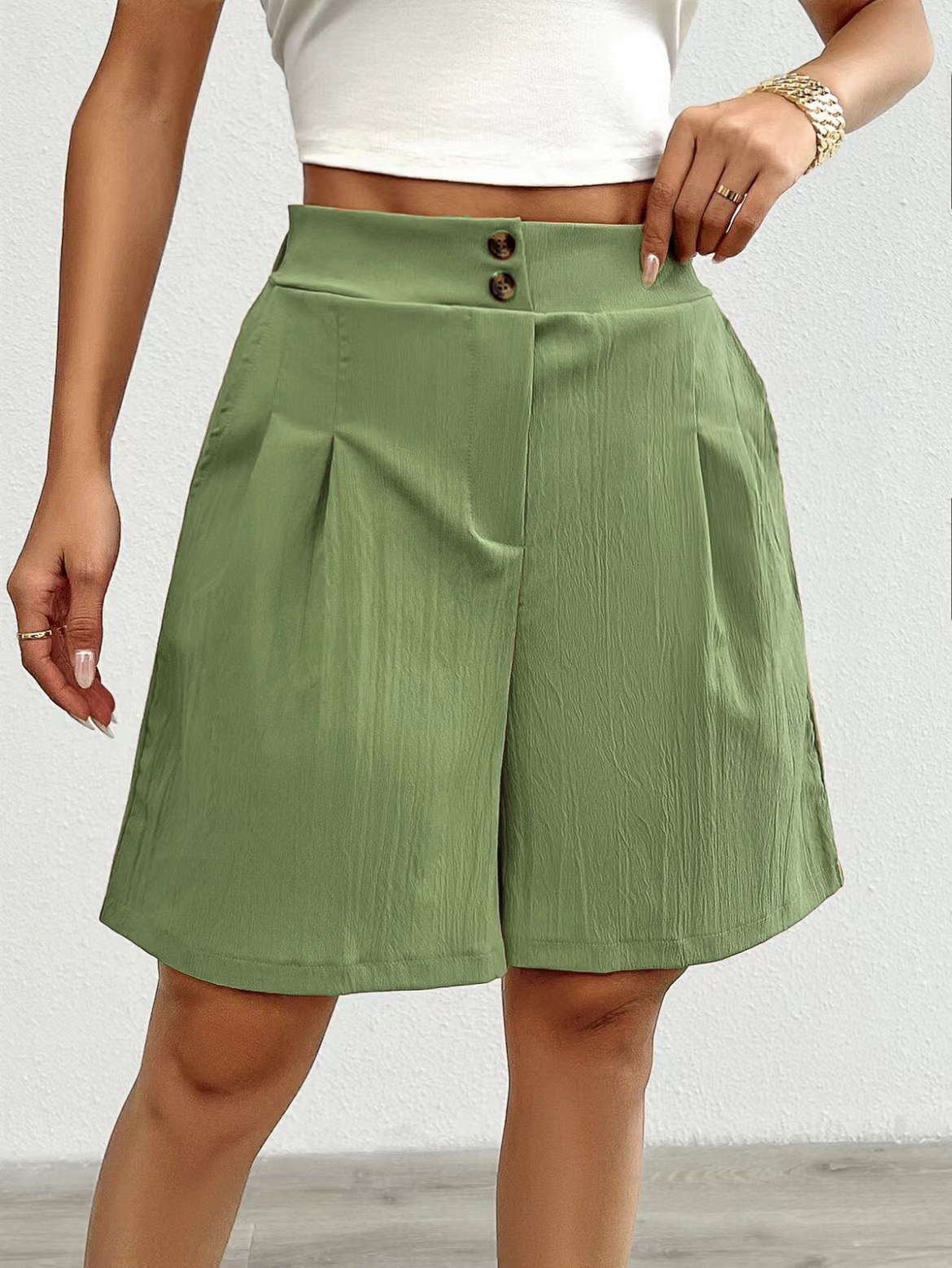 Women's High-Waist Solid Color Shorts