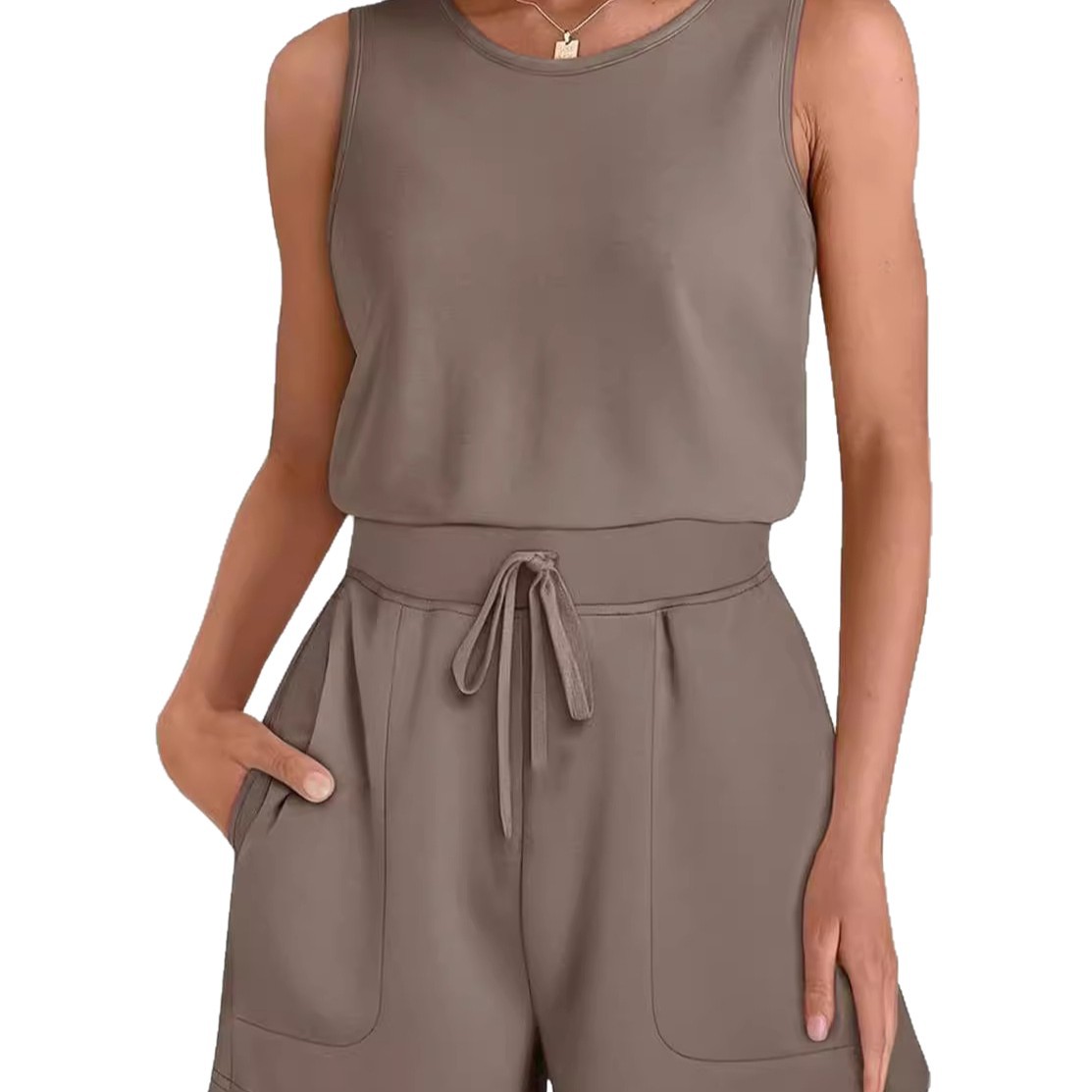 Drawstring Tank Top and Shorts Set Sleeveless Fitness Wear