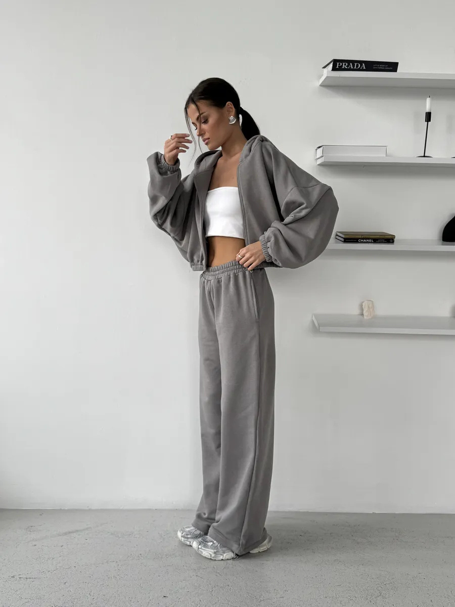Women's Solid Color Zip-Up Hoodie and Jogger Pants 2-Piece Set