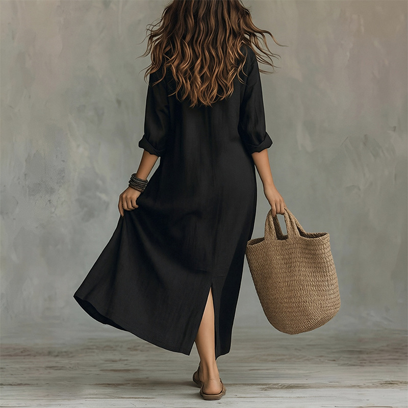 Women's Slim Fit Elegant Solid French Style Long Dress