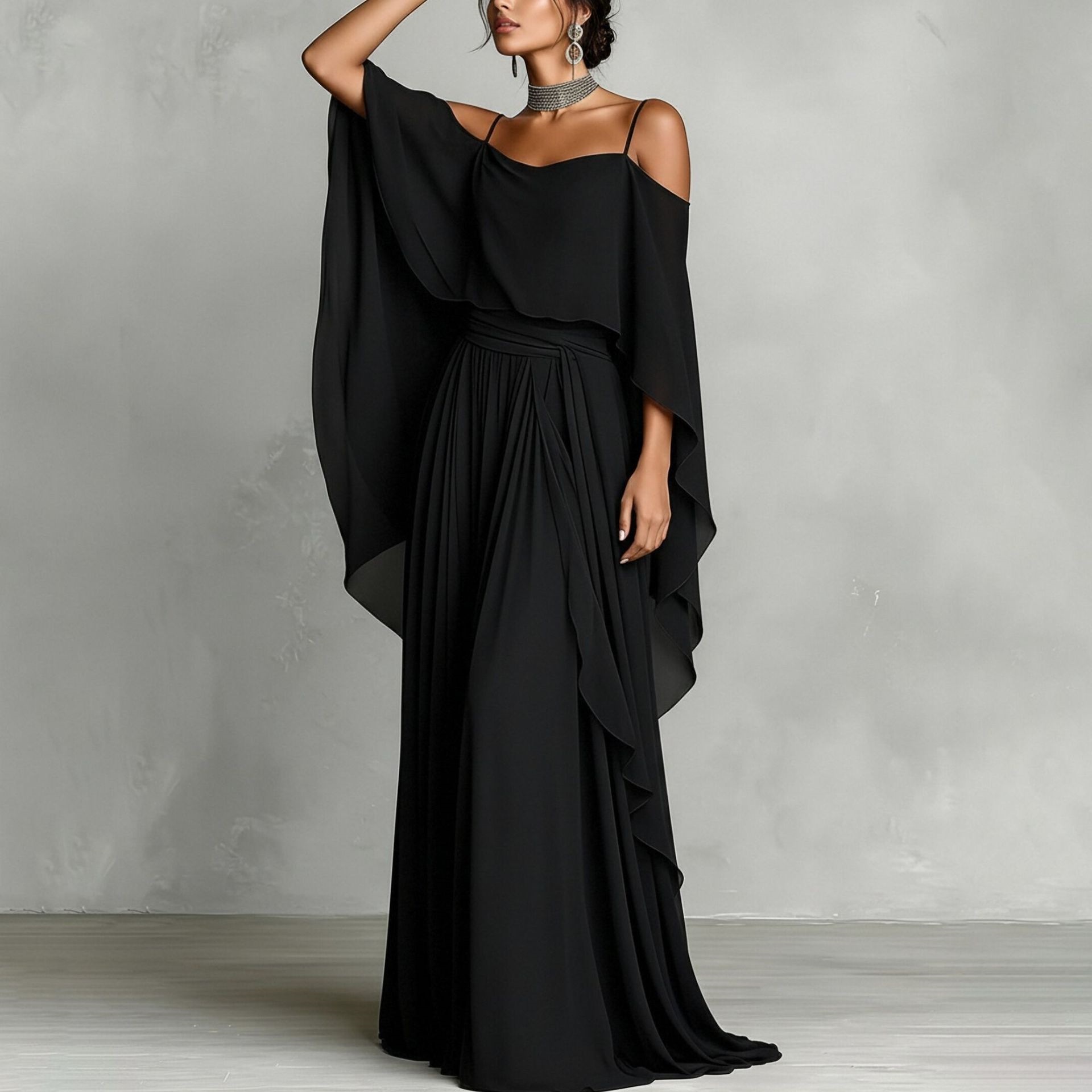 Women's Solid Color Tulle Pleated Cami Long Dress