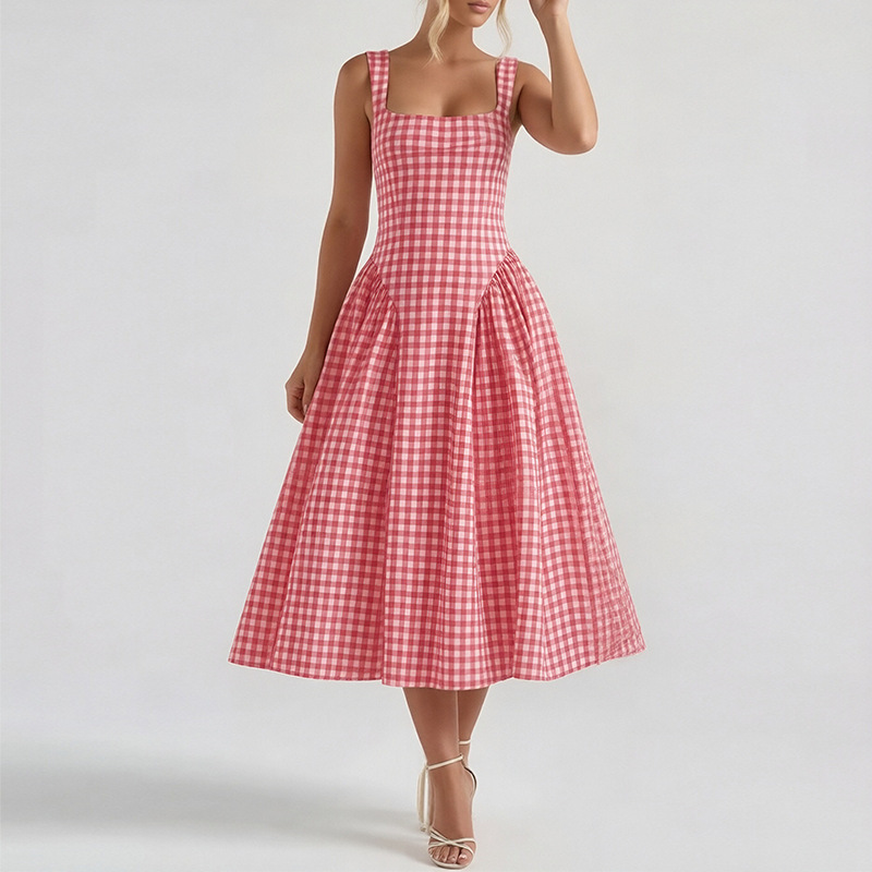 Women's Sleeveless Spaghetti Strap French Dress with Waist