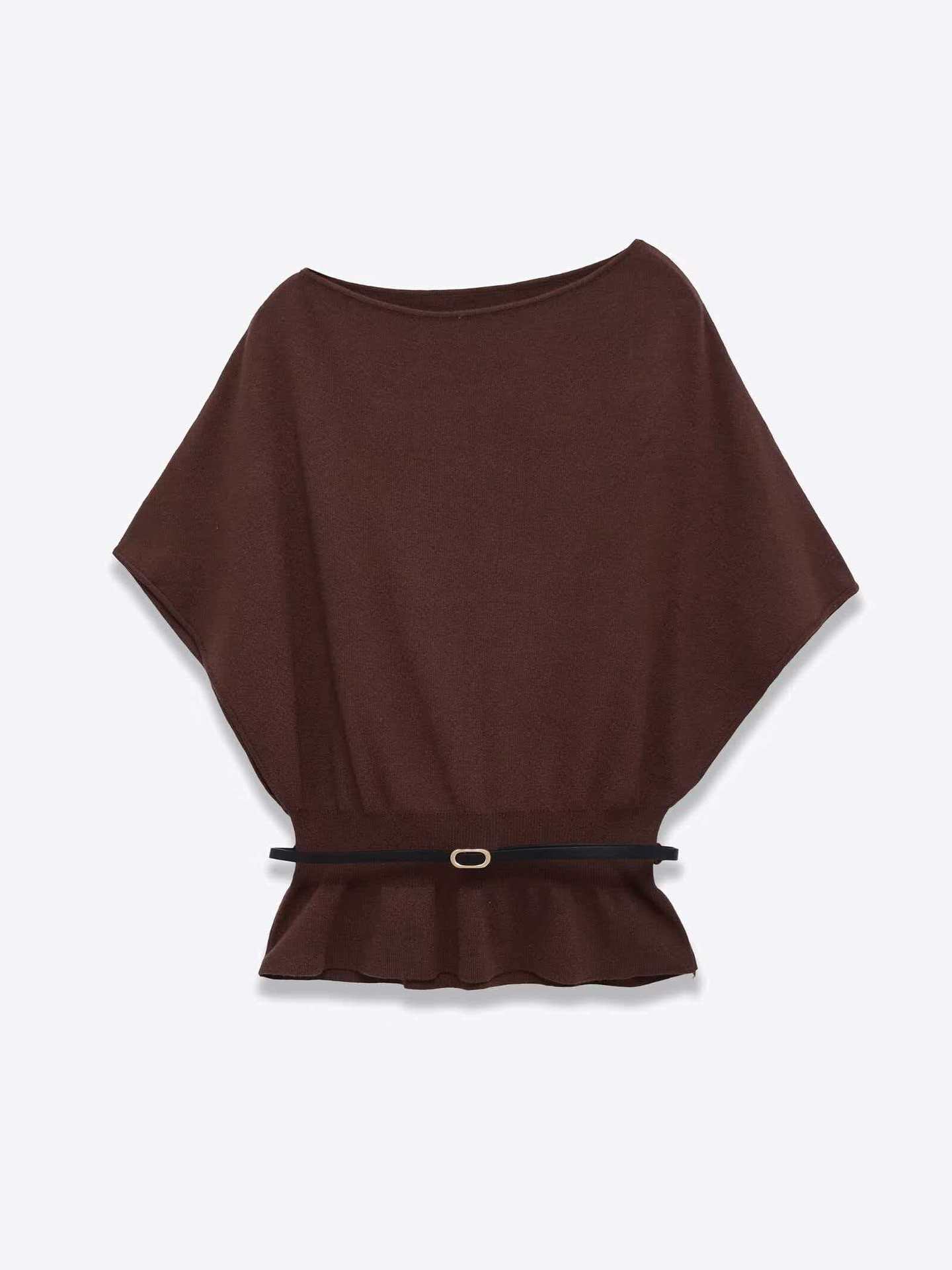 Women's Belted Knit Top Summer Round Neck Three-Quarter Sleeve
