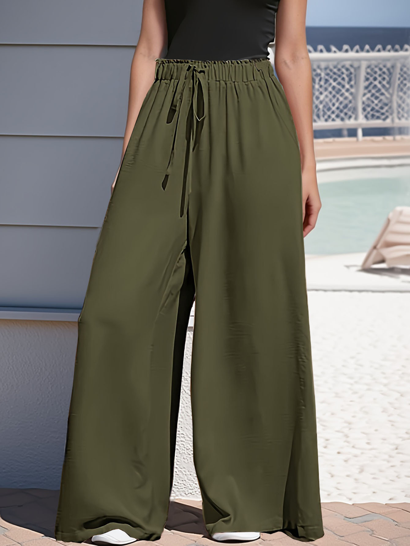 Women's Wide-Leg Drawstring Casual Pants