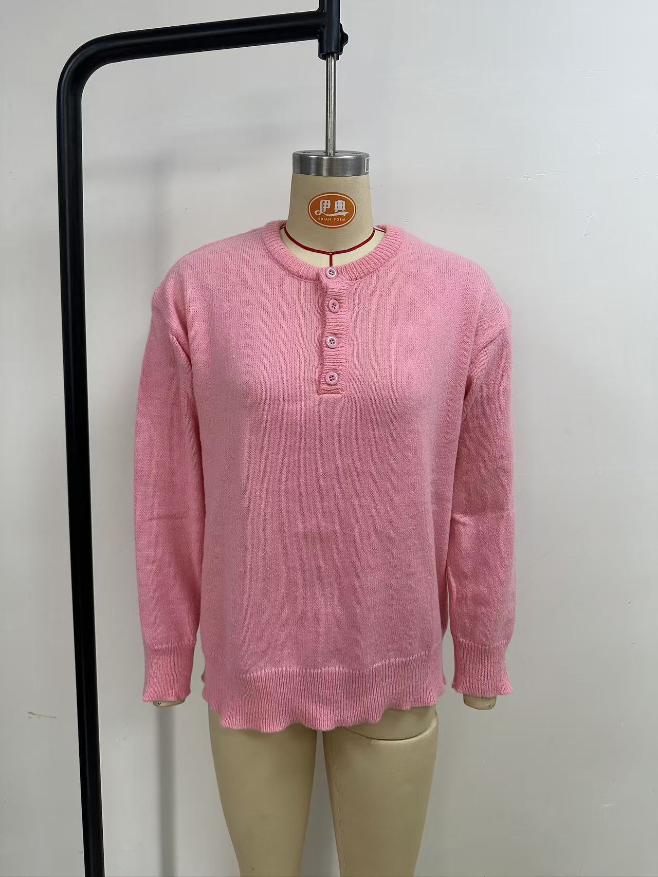 Button-Front V-Neck Knit Sweater
