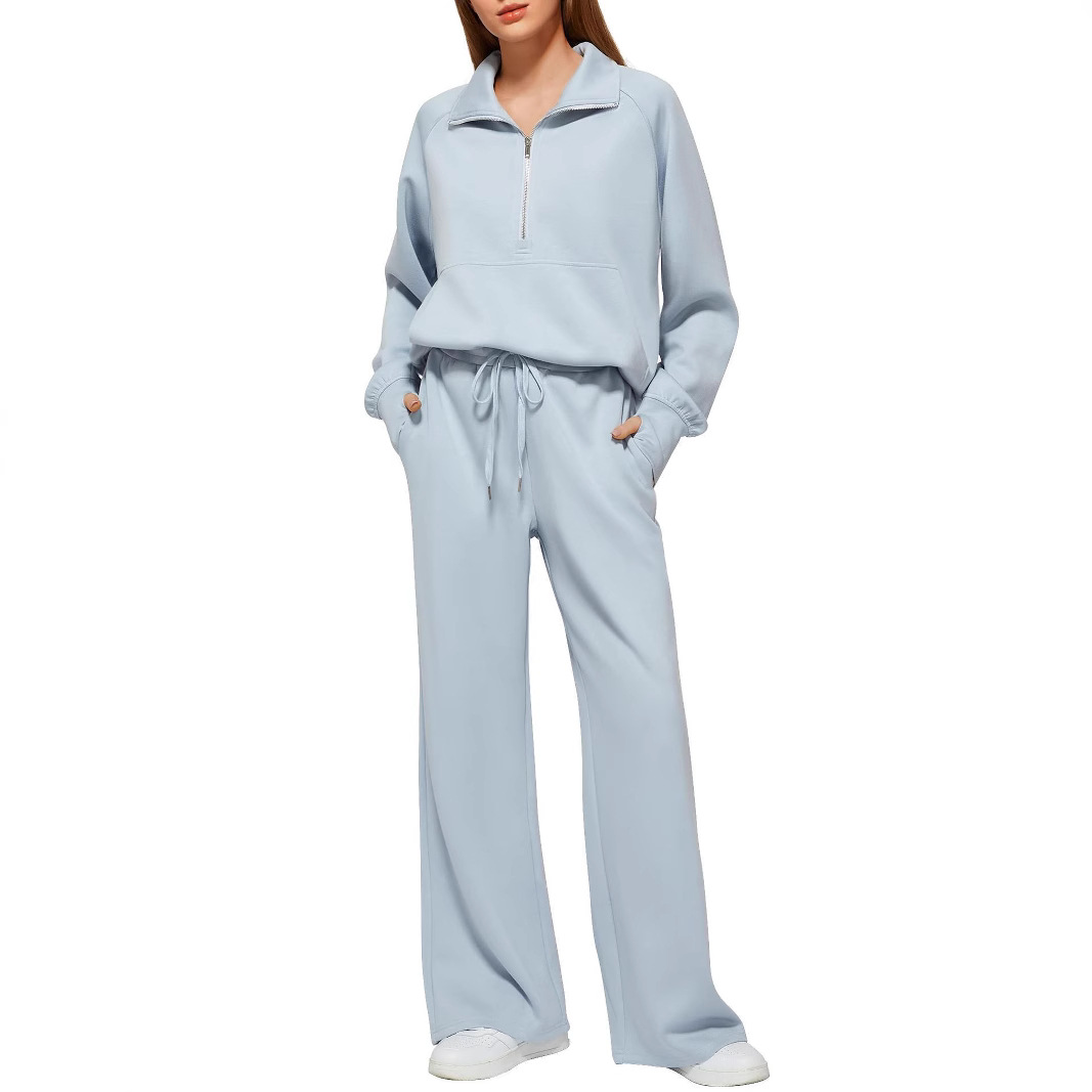Women's Two-Piece Zip Sweatshirt and Wide-Leg Pants Set