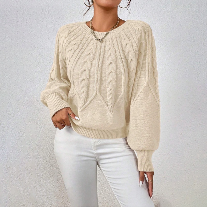 Women's Cable Knit Crewneck Pullover Sweater Solid Color Casual Top