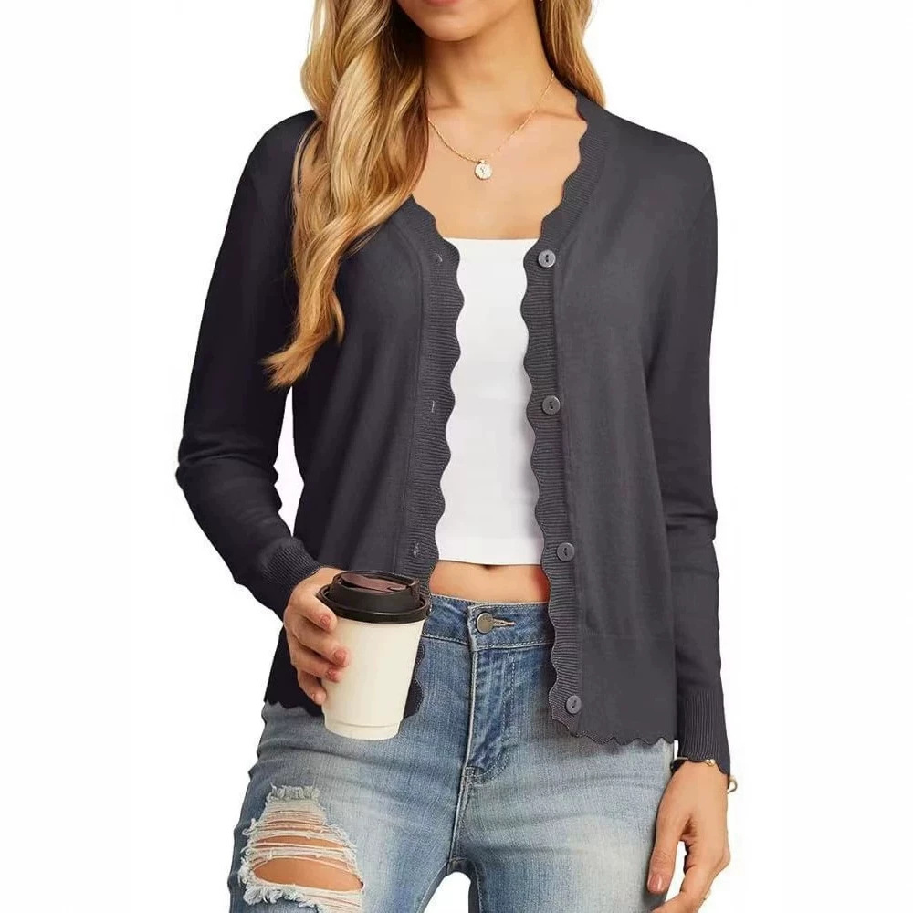 Lightweight Ruffle Trim Short Knit Cardigan