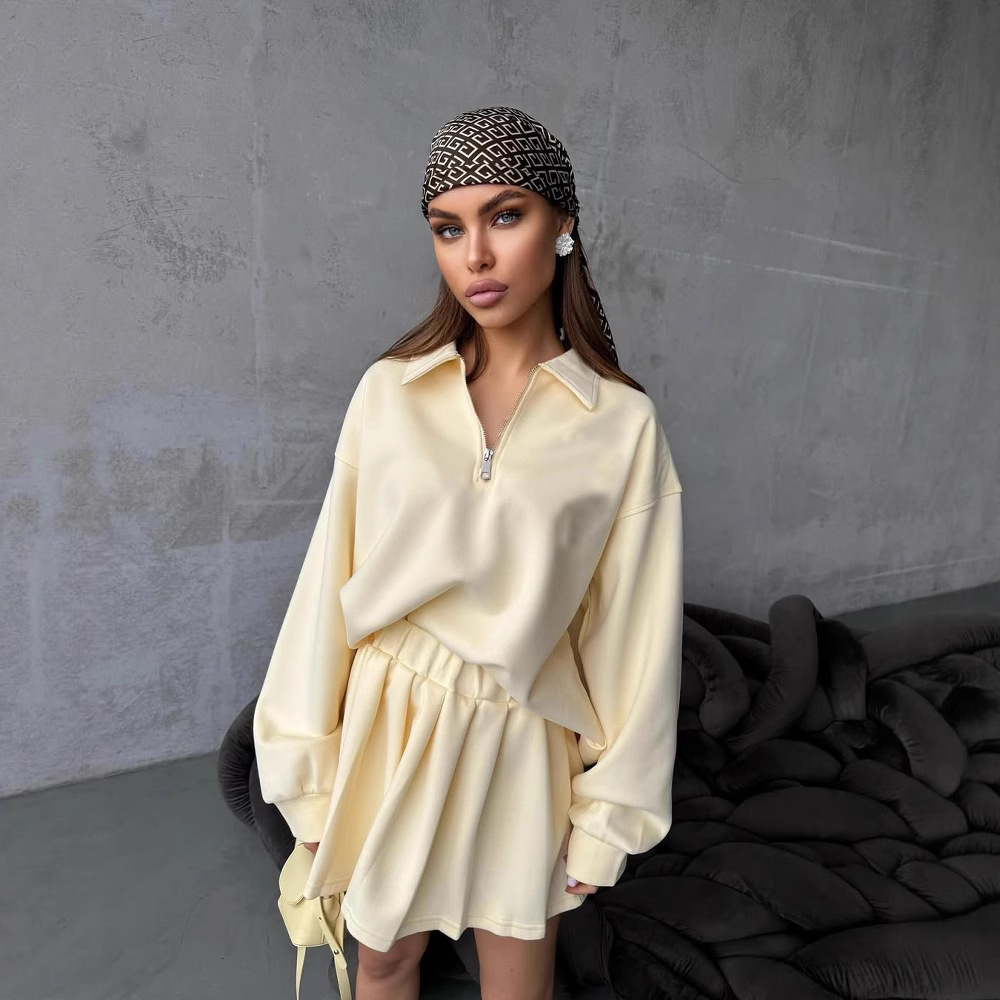 Women's Long-Sleeve Cardigan Hoodie & Mini Skirt Two-Piece Set