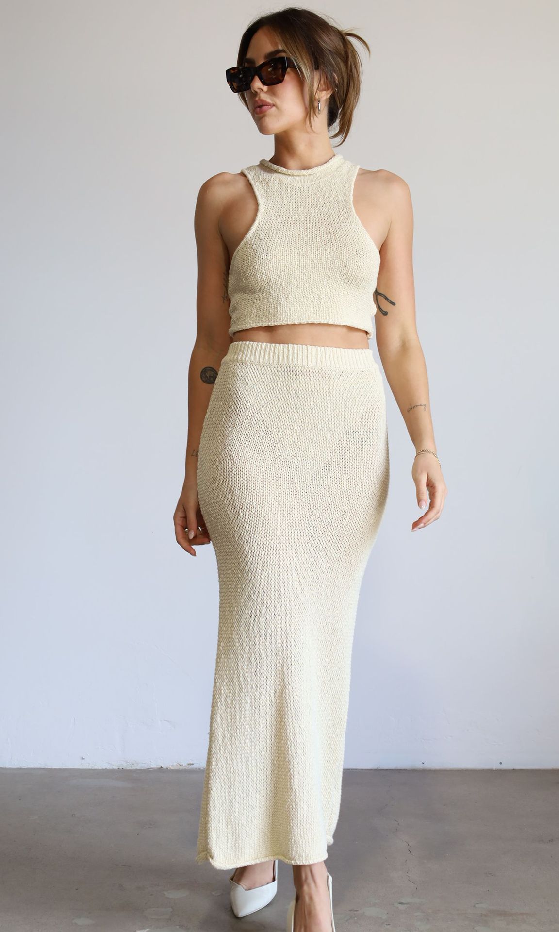 Sleeveless Knit Crop Top and Bodycon Midi Skirt Set