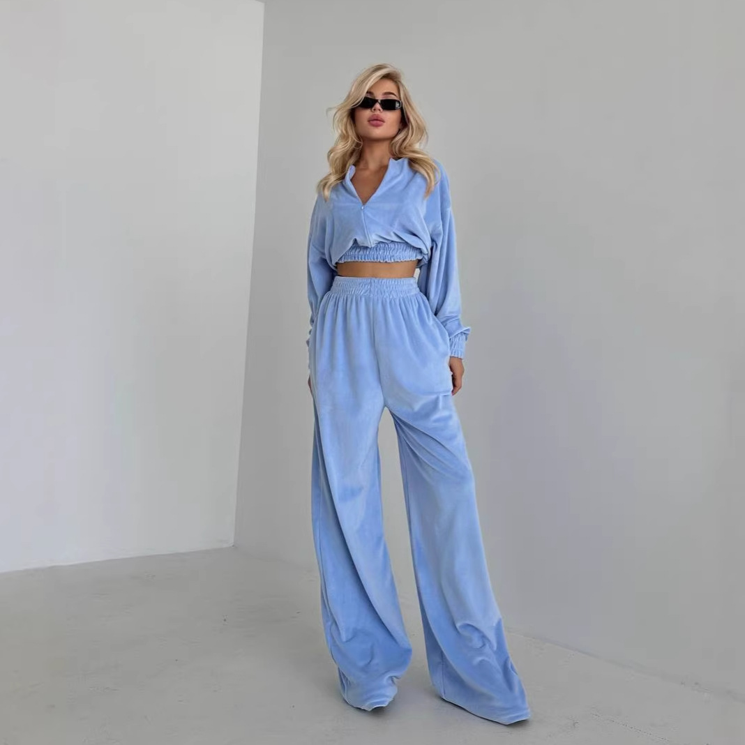 Women's Long Sleeve Zip Cardigan & Wide-Leg Pants Set