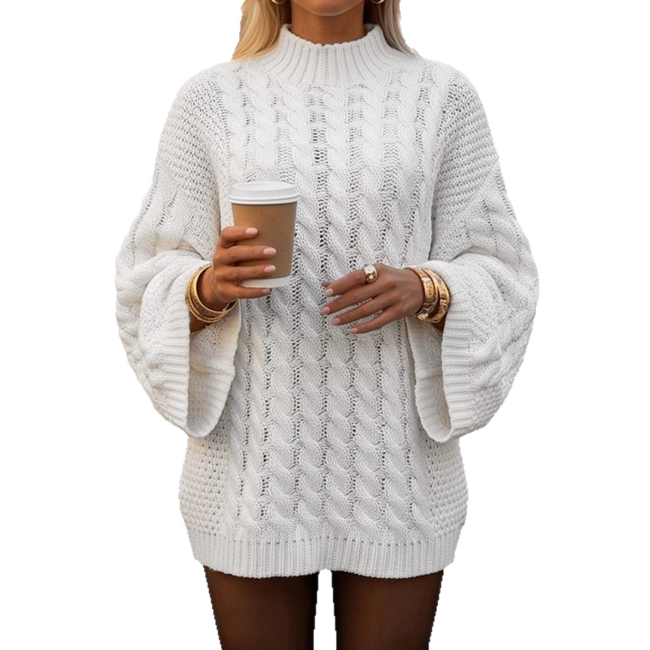 Women's Cable Knit Pullover Sweater, Chunky Loose Fit Crewneck