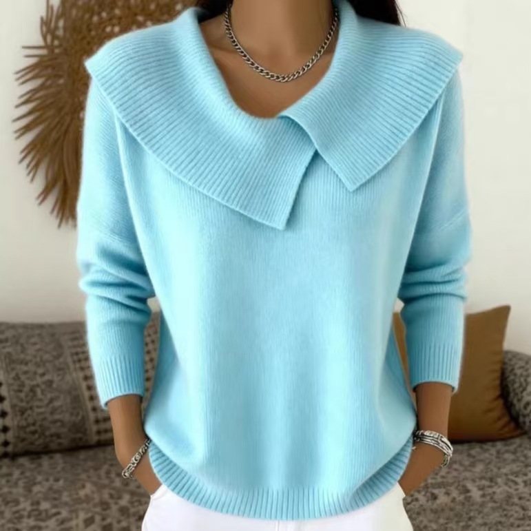 Korean Retro Collared Knit Sweater, Loose Slimming Pullover