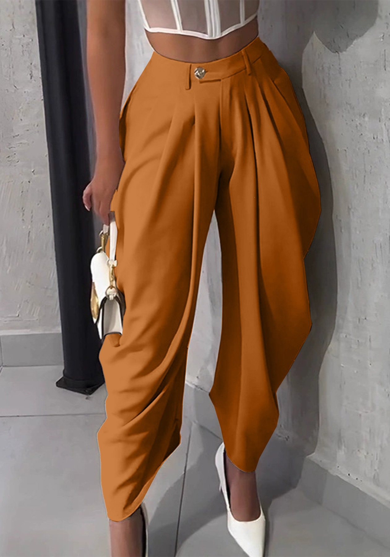 High-Waist Asymmetric Twist Pleated Harem Pants