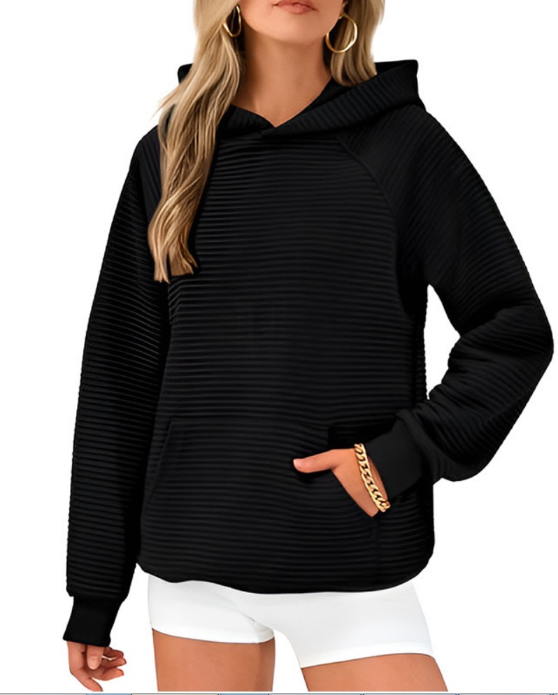 Striped Hooded Pullover Sweatshirt with Big Pocket