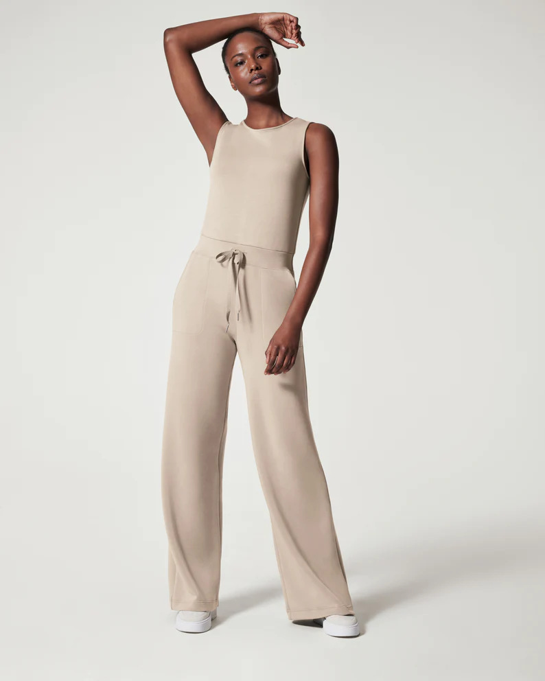 Women's Solid Color Sleeveless Tie-Waist Jumpsuit with Pockets
