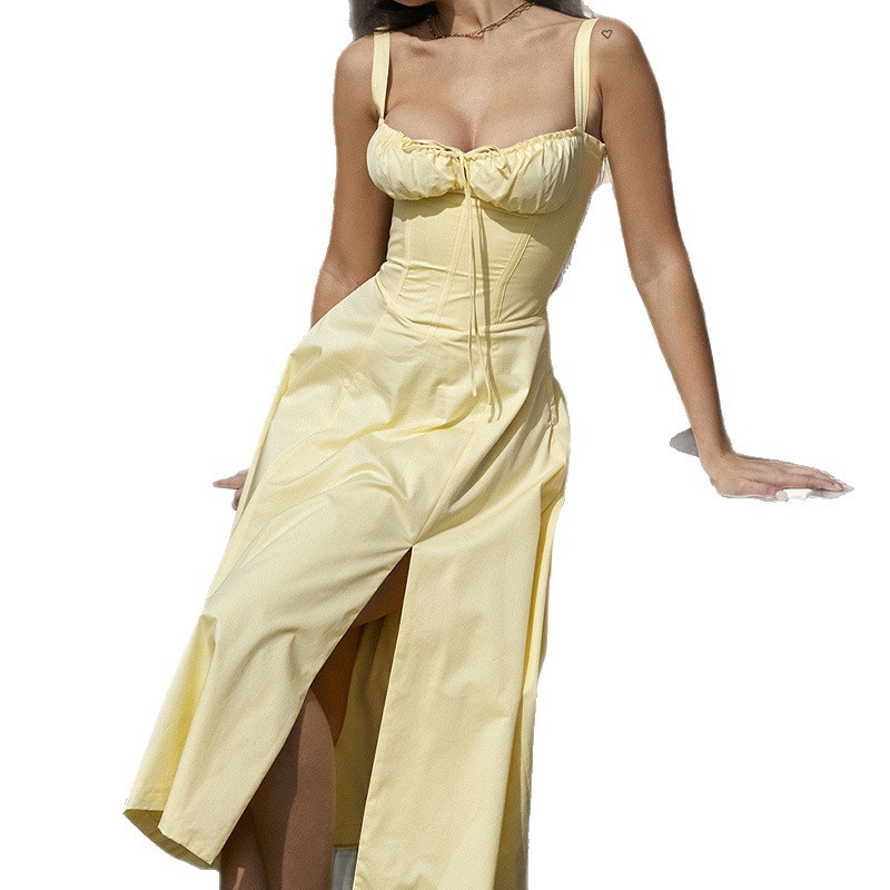 French-Style Sleeveless High-Waist Slit Midi Dress