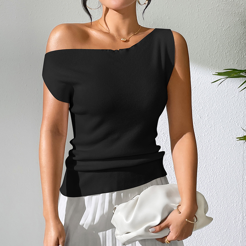 Solid Sleeveless Knit Top - Slim Fit Off-Shoulder Design