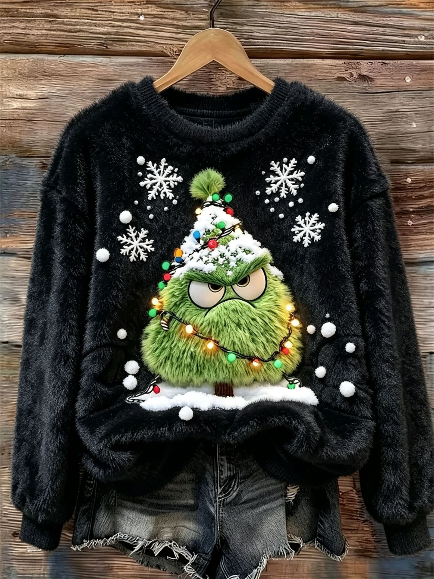Goblin Snowflake Print Long-Sleeve Pullover Fleece Sweatshirt