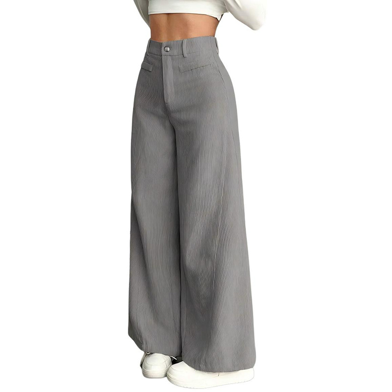 Corduroy Ribbed Wide-Leg Casual Pants for Women Loose Straight-Leg