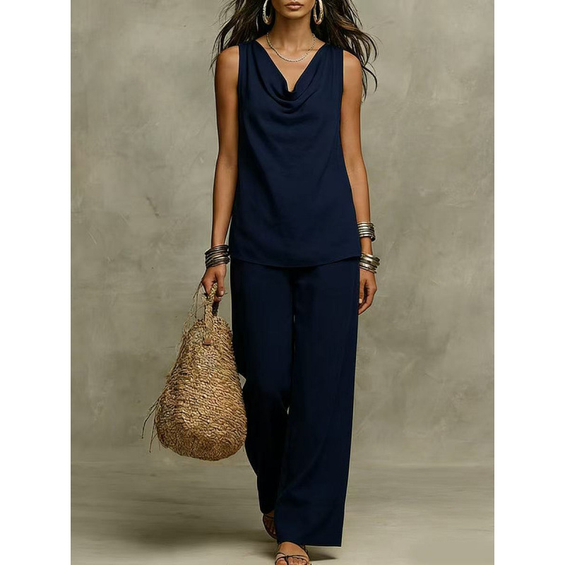 Women's Solid V-Neck Casual Two-Piece Set Short Sleeve Top