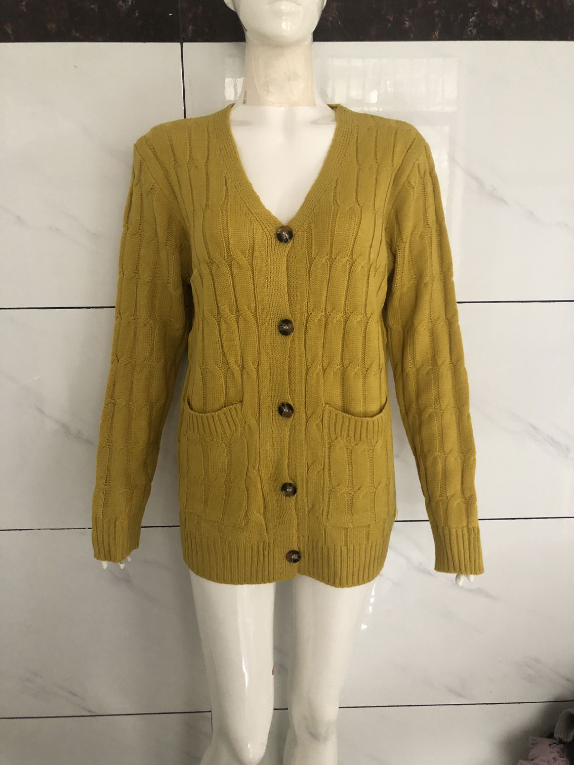 Women's Cable-Knit Button-Front Cardigan Sweater, Solid Color, Loose Fit