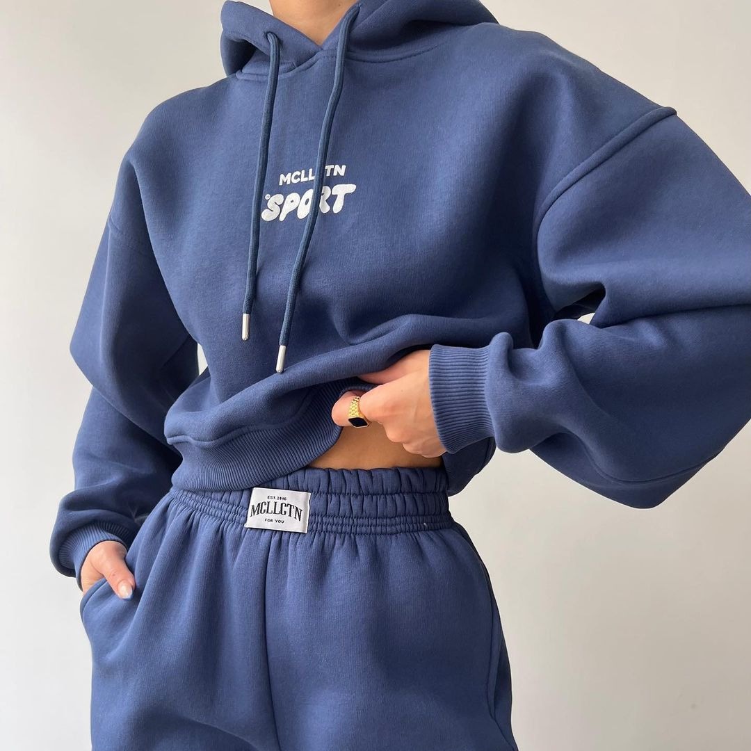 Fleece-Lined Hooded Print Sweatshirt & Pants Set