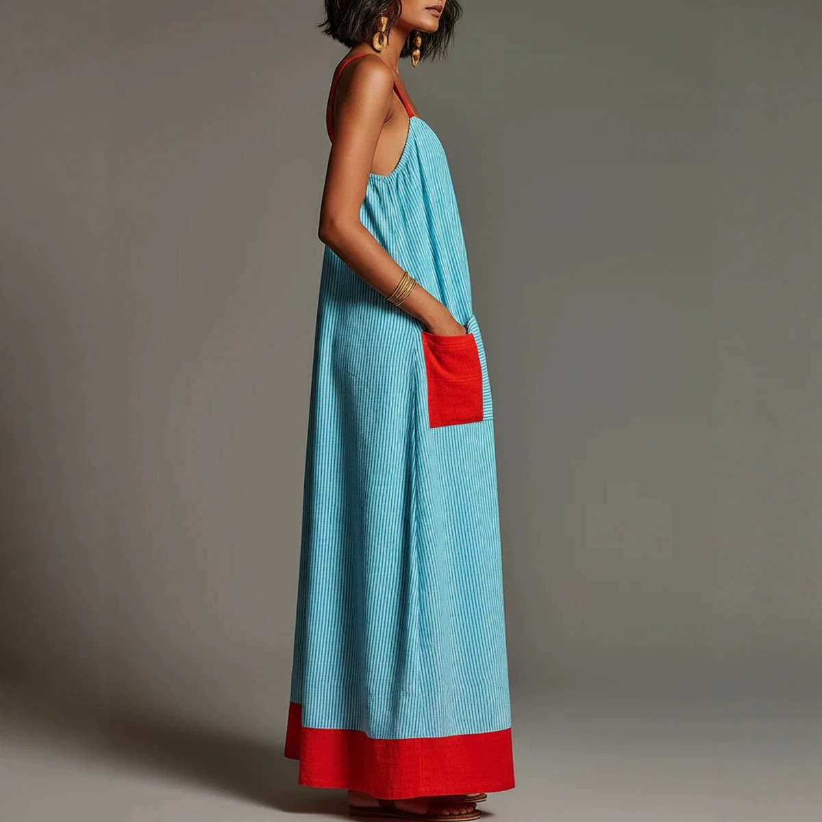 Striped Sleeveless Maxi Dress Summer Vacation Casual