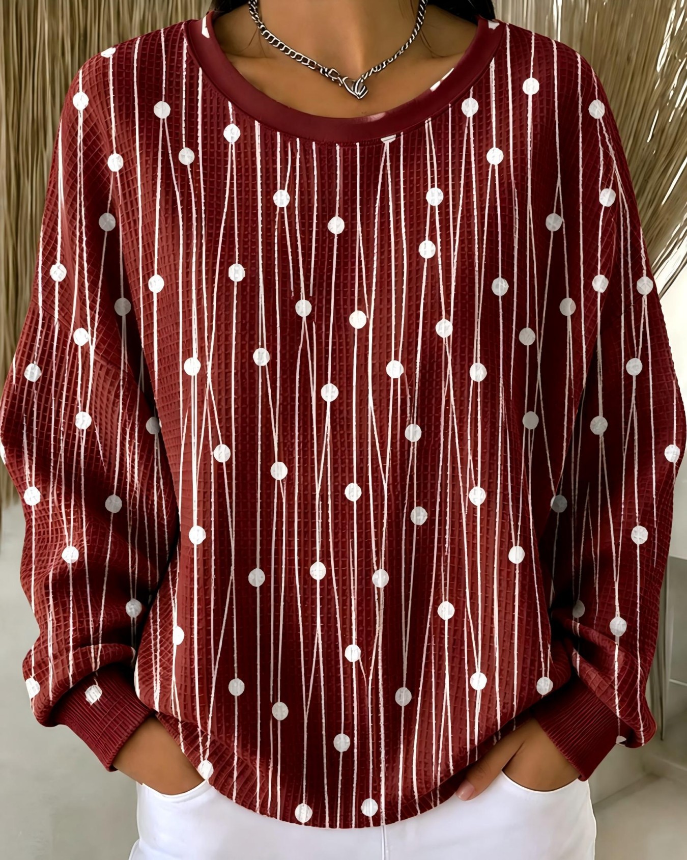 Women's Polka Dot Line Print Casual Sweatshirt