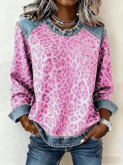 Women's Leopard Polka Dot Print Casual Sweatshirt