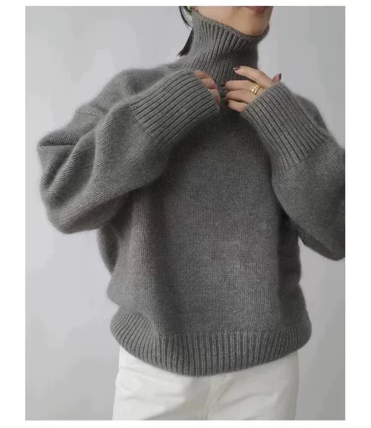 Women's Thick High-Neck Loose Knit Pullover Sweater