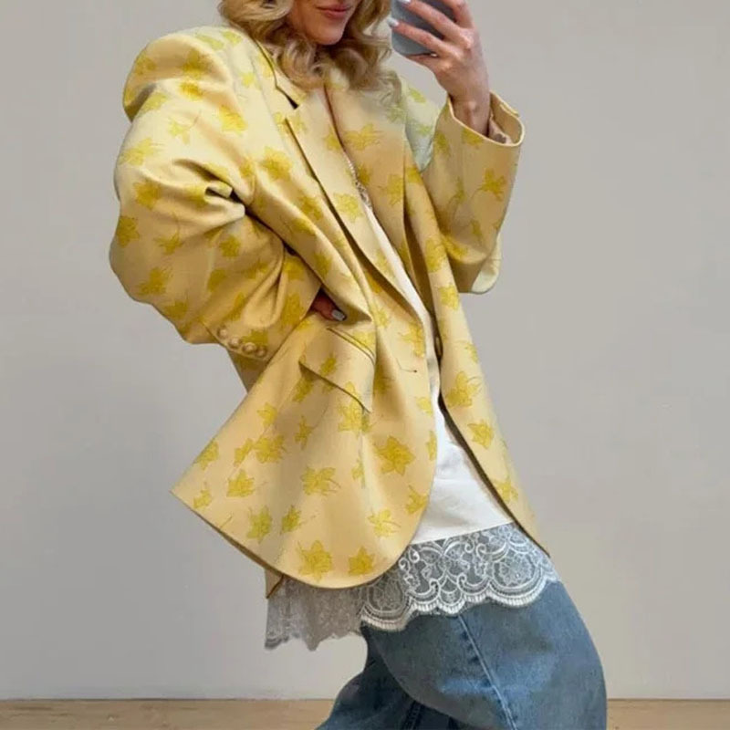Women's Loose Fit Long Sleeve Printed Blazer & Skirt Set