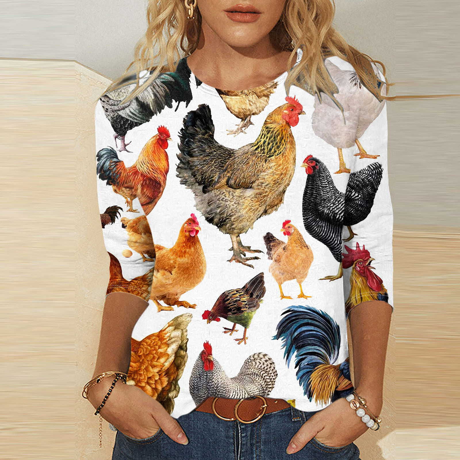 Women's Christmas 3D Print T-Shirt Round Neck Loose Fit