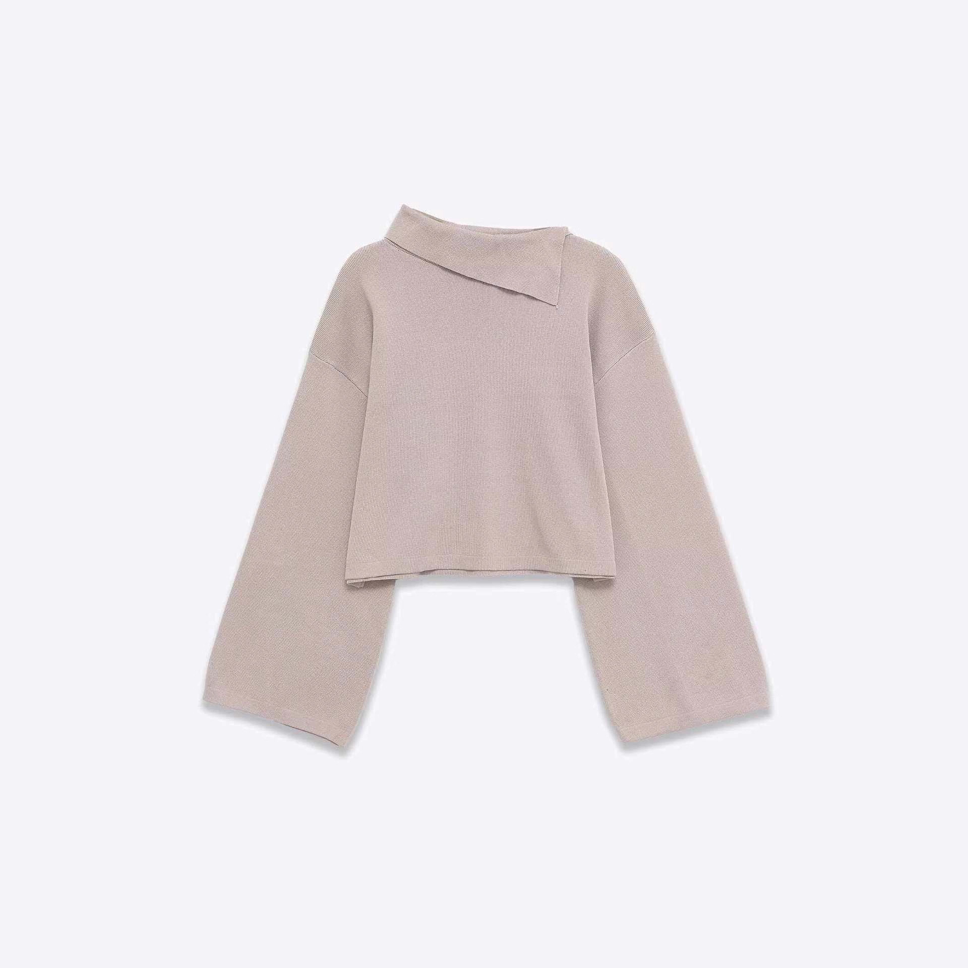 Soft Asymmetric Neck Rolled-Edge Cropped Knit Sweater