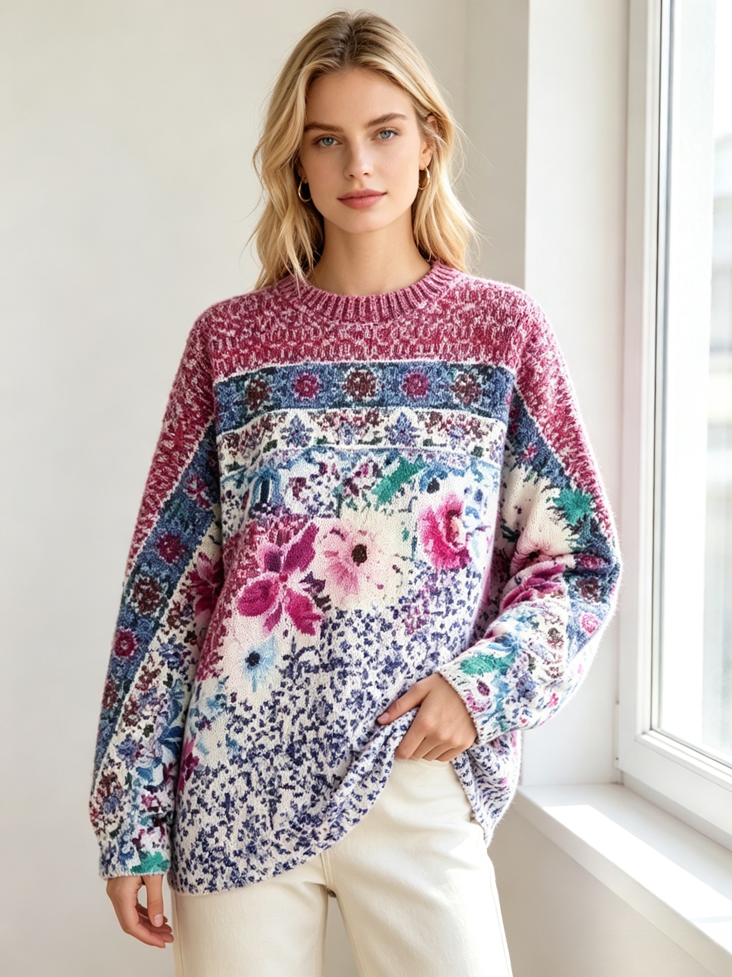 3D Print Christmas Sweater Women's Crewneck Long Sleeve Knit Pullover