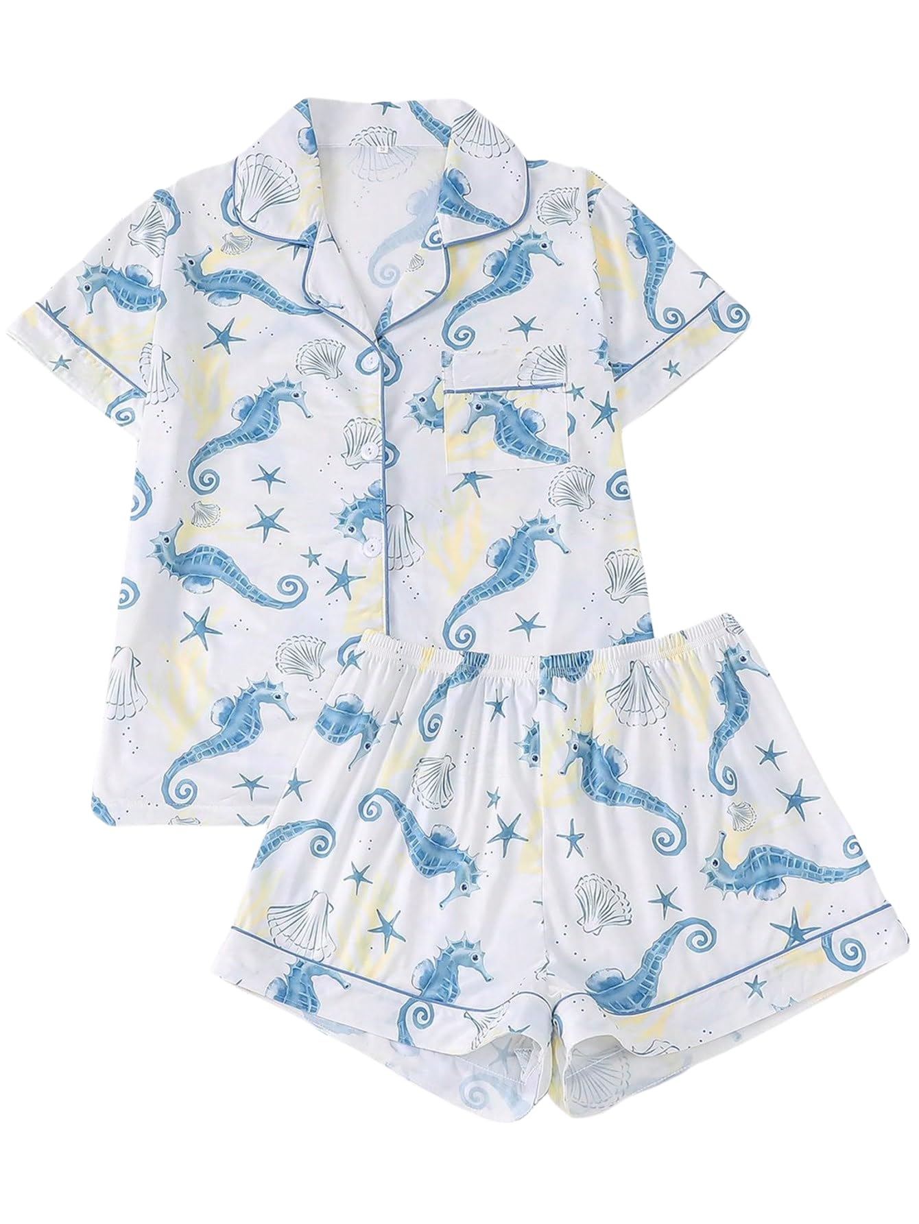 Women's Summer Hawaiian Print Short Sleeve Shirt Set