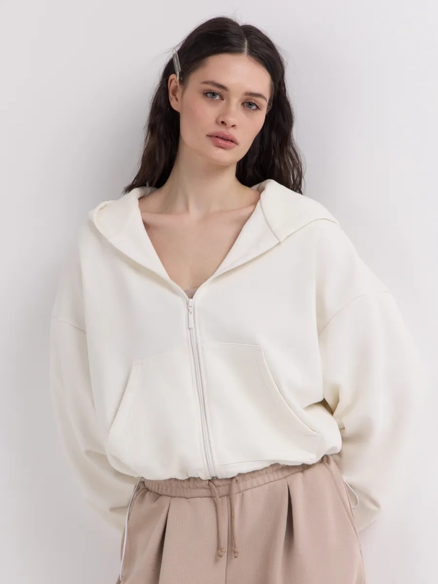 Women's Solid Color Hooded Zip-Up Waist-Cinching Short Jacket