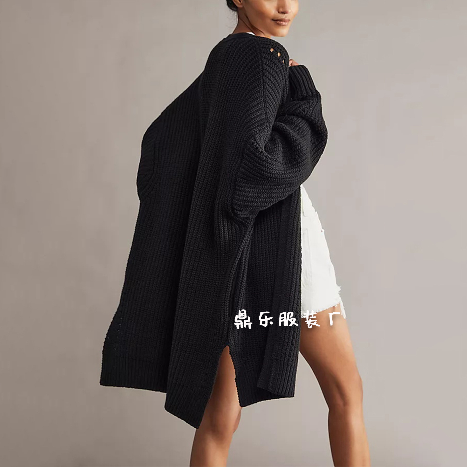 Women's Loose Knit Cardigan with Pockets Long Sleeve V-Neck