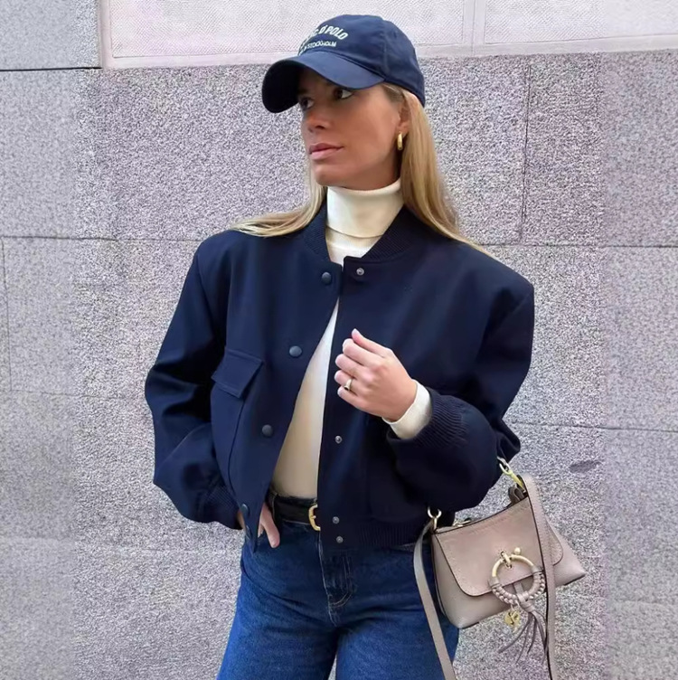 Women's Stand Collar Big Pocket Jacket