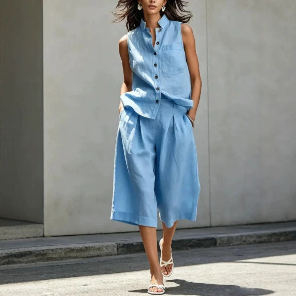 Women's Sleeveless Shirt and Shorts Two-Piece Set