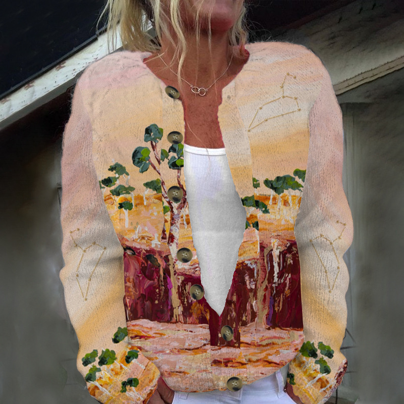 Women's Animal & Botanical Print Button-Down Cardigan