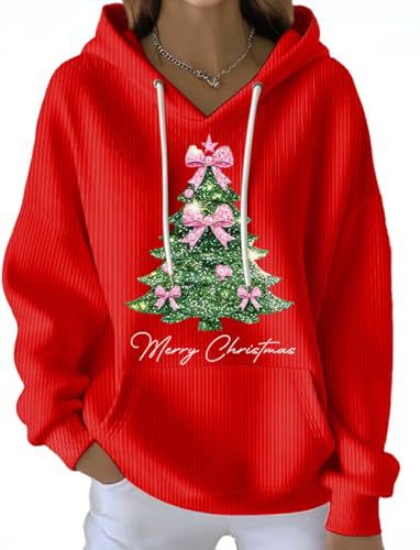 Women's Bow Christmas Tree Letter Print Hoodie